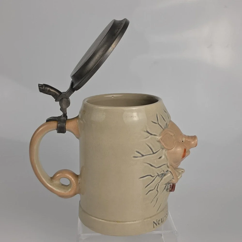 Diener Neu Schwein Stein German Pig Stoneware Character Stein Pewter Lid